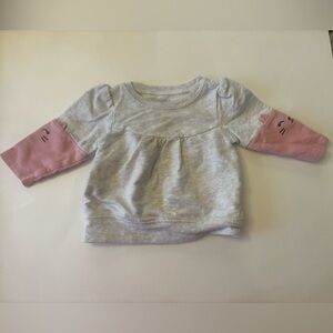 Carter's Light Gray Sweatshirt with Pink Sleeve Cat Accents